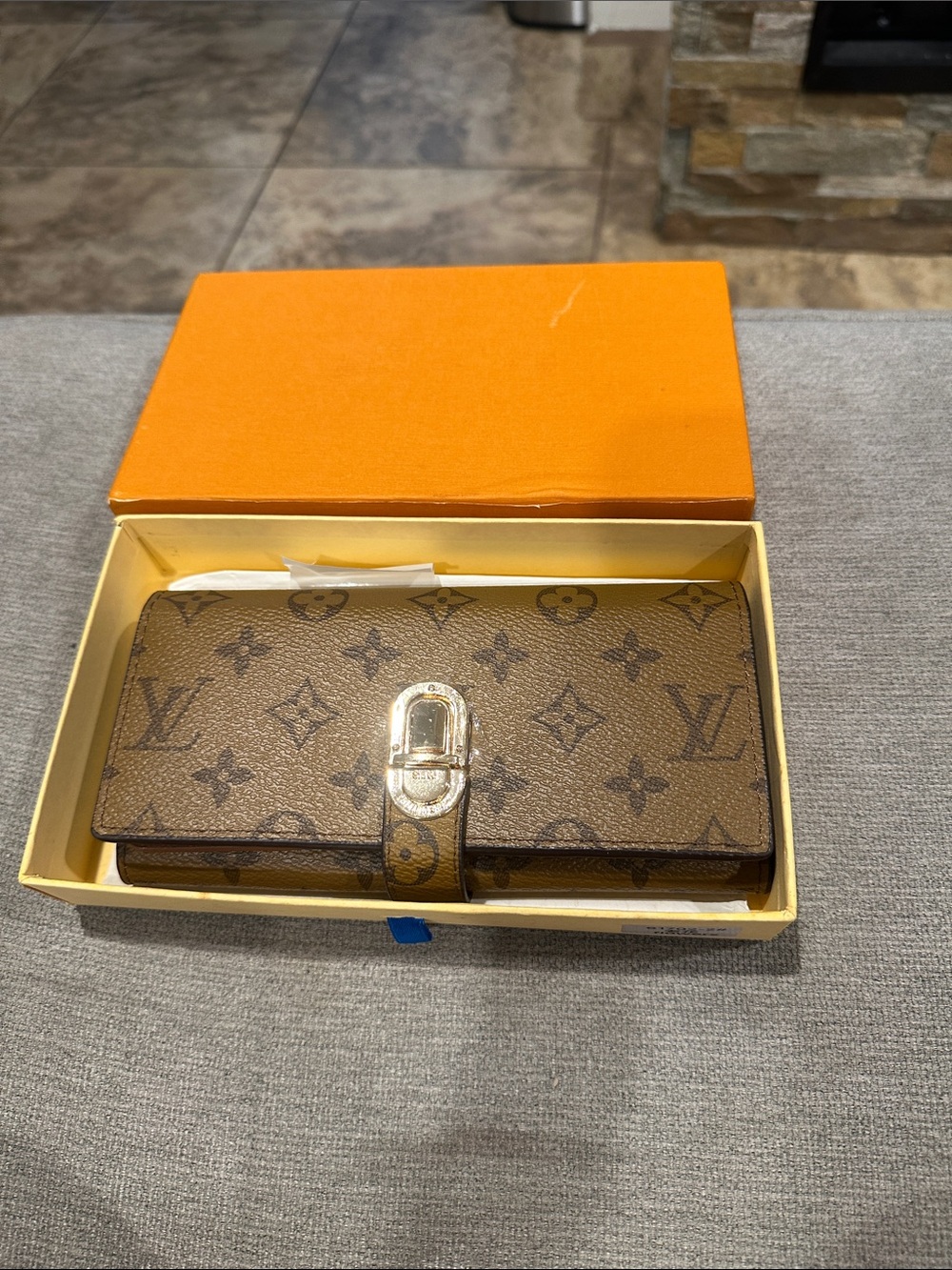 Brown Monogram Canvas Wallet with Gold-Tone Buckle